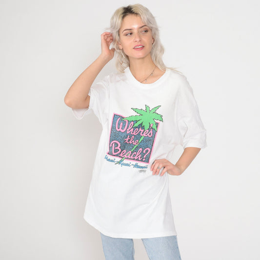 90s Where's The Beach Hawaii Graphic T-Shirt White Single Stitch Extra Large XXL