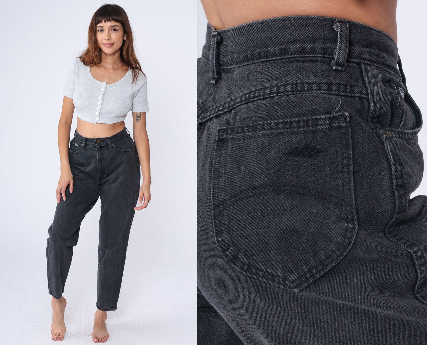 90s Black Tapered High-Waist Jeans Denim Mom Fit Small 28