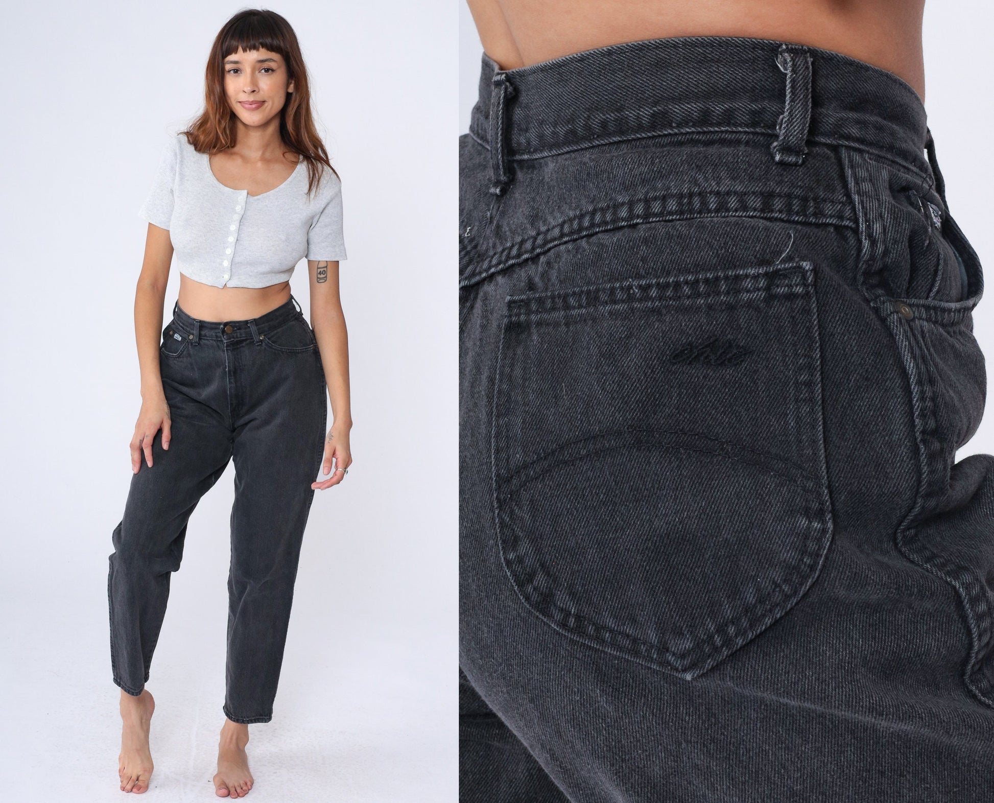 90s Black Tapered High-Waist Jeans Denim Mom Fit Small 28