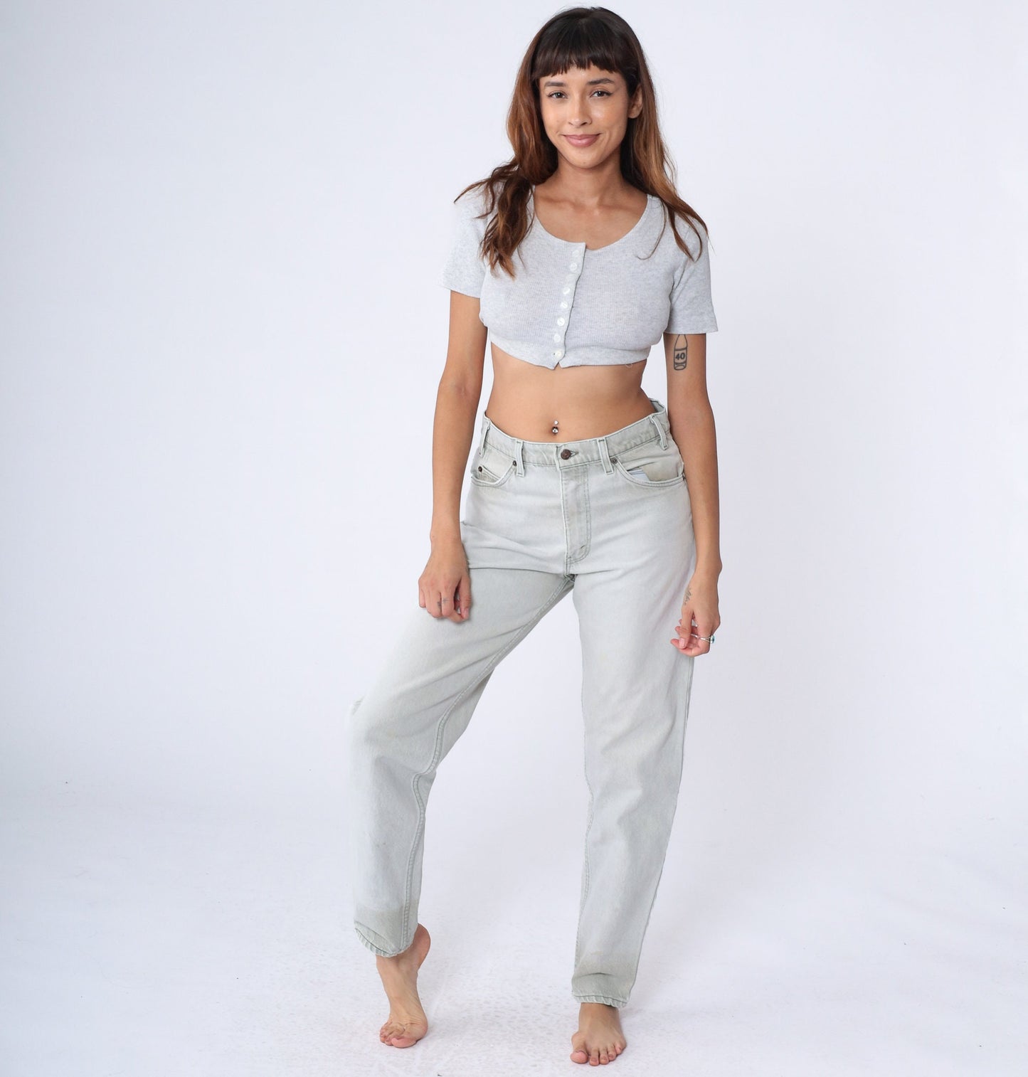 90s Levi's 550 Light Grey Denim Jeans High Rise Relaxed Tapered Men's 32x32