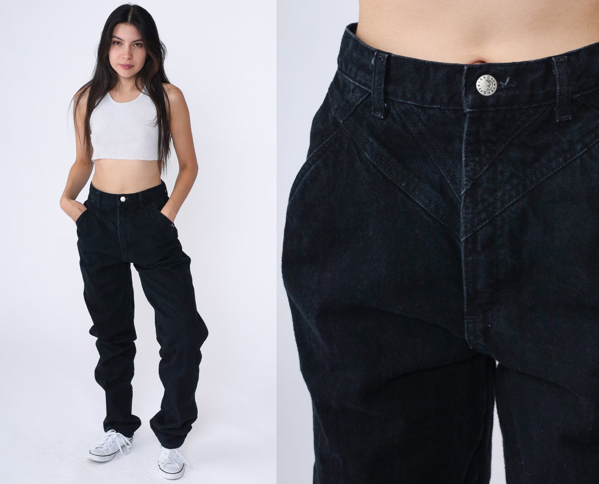 90s Rocky Mountain Black Denim High Waisted Jeans Tapered Leg Small