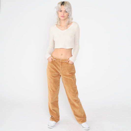 00s St. John's Bay Golden Brown Corduroy Pants Straight Leg Mid Rise Small 6