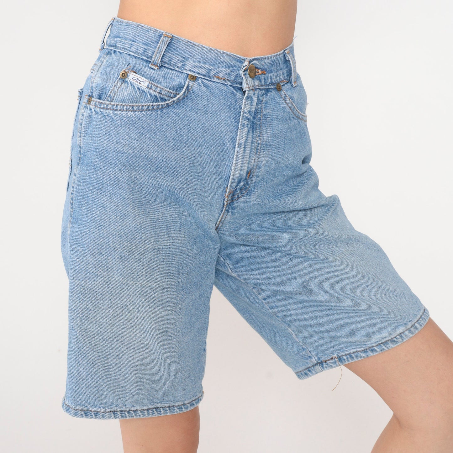 90s Blue Denim Bermuda Shorts High Rise Stone Wash Extra Small XS
