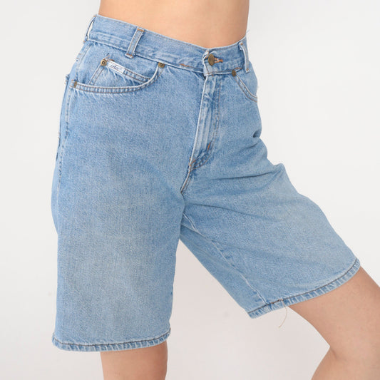 90s Blue Denim Bermuda Shorts High Rise Stone Wash Extra Small XS