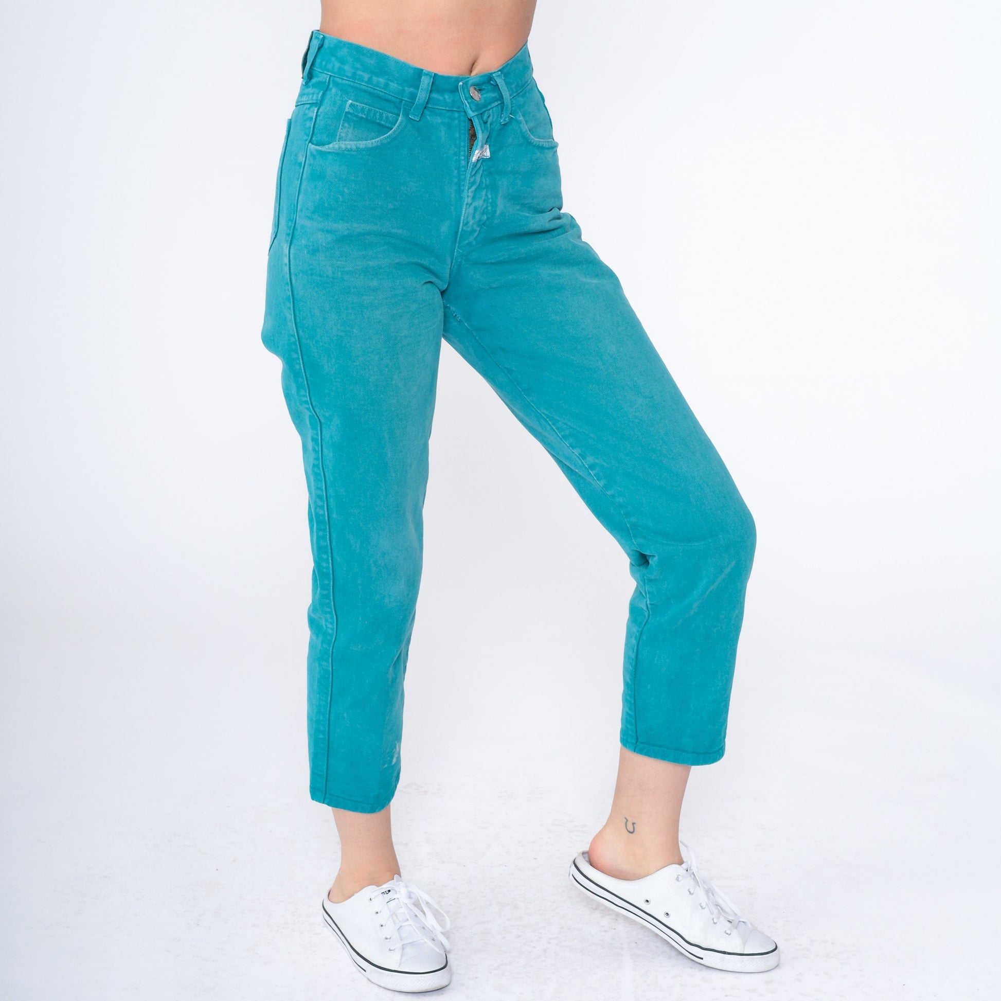 90s Girbaud Teal High-Waist Slim Tapered Ankle Jeans Extra Small XS