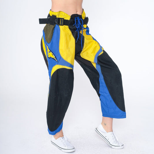 Y2K Mission Motocross Pants Yellow Blue Black Cropped Ankle Medium