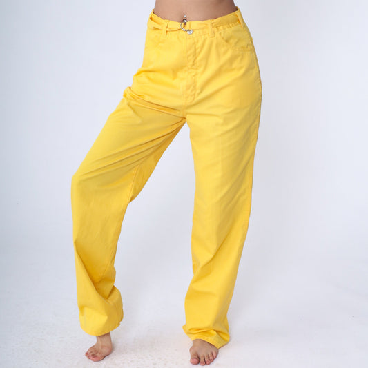 80s Yellow High-Waisted Straight Leg Pants Cotton Blend Medium