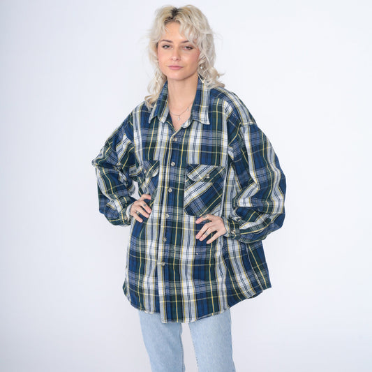 90s Greatland Apparel Plaid Flannel Button-Up Shirt Cotton Extra Extra Large XXL
