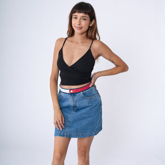 Tommy Hilfiger Y2K Denim Mini Skirt Blue High-Waisted Pencil Cut Medium 8