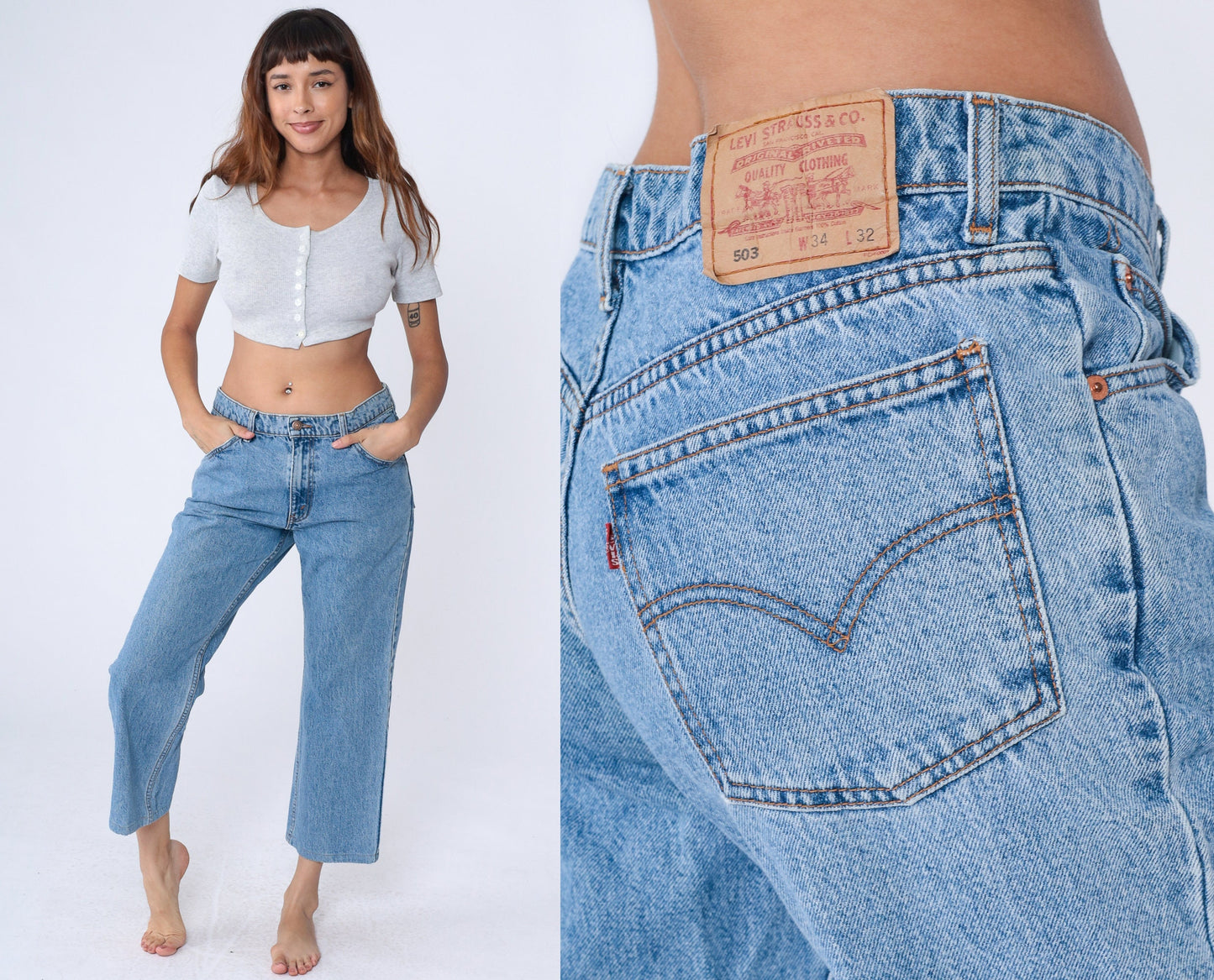 90s Levi's 503 Bootcut Jeans Blue Denim Mid Rise Men's 34