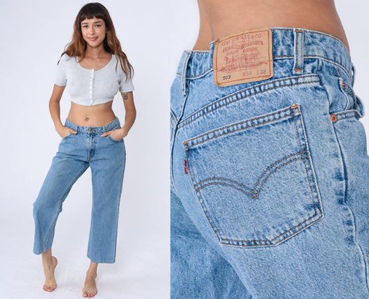 90s Levi's 503 Bootcut Jeans Blue Denim Mid Rise Men's 34