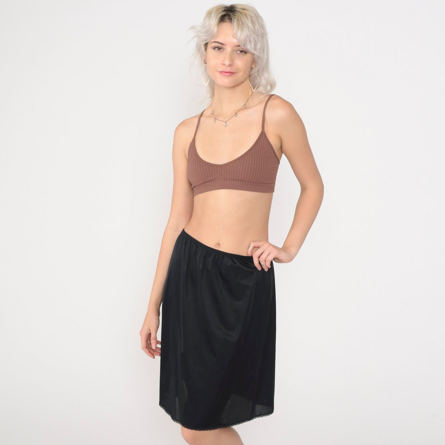 70s Vanity Fair Black Slip Skirt Lace Trim Mini High Waisted Medium