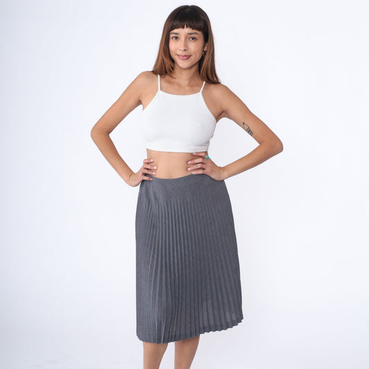 00s Grey Pleated High-Waist Midi Skirt Small 6