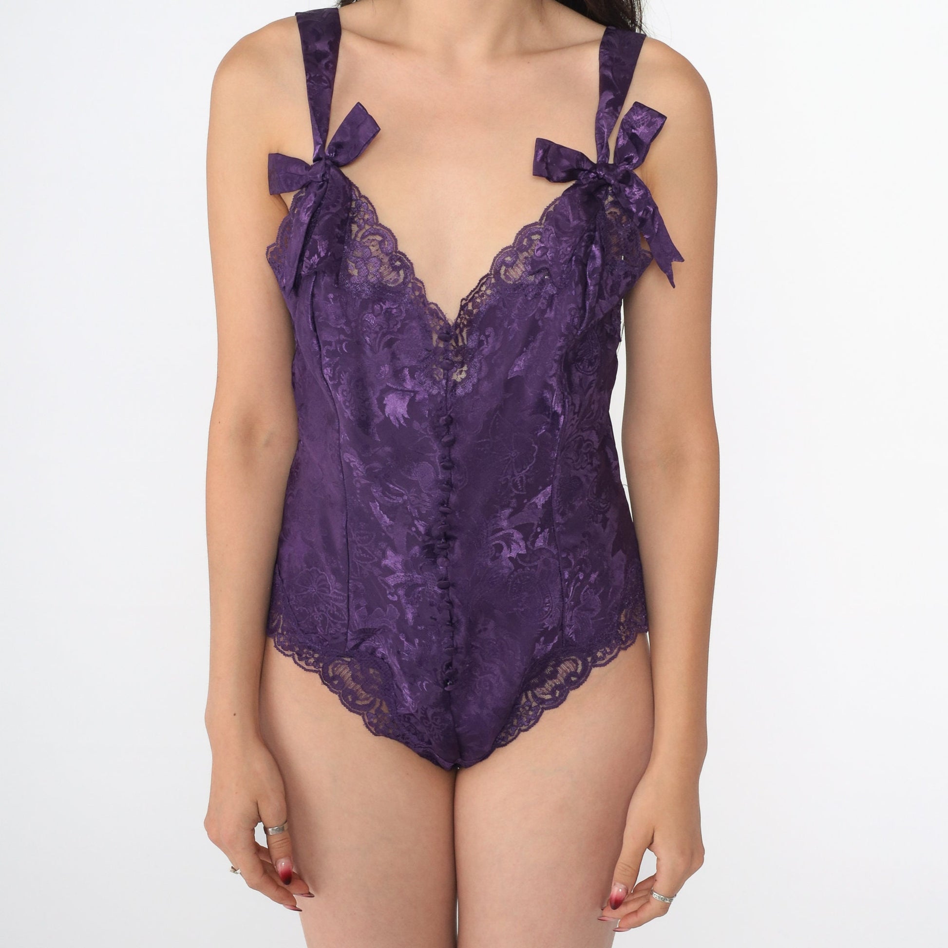 Victoria's Secret 90s Purple Floral Teddy Romper Embossed Paisley Lingerie Small S