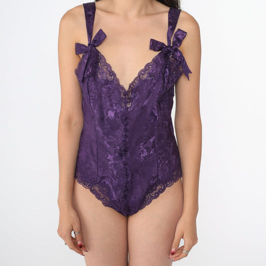 Victoria's Secret 90s Purple Floral Teddy Romper Embossed Paisley Lingerie Small S