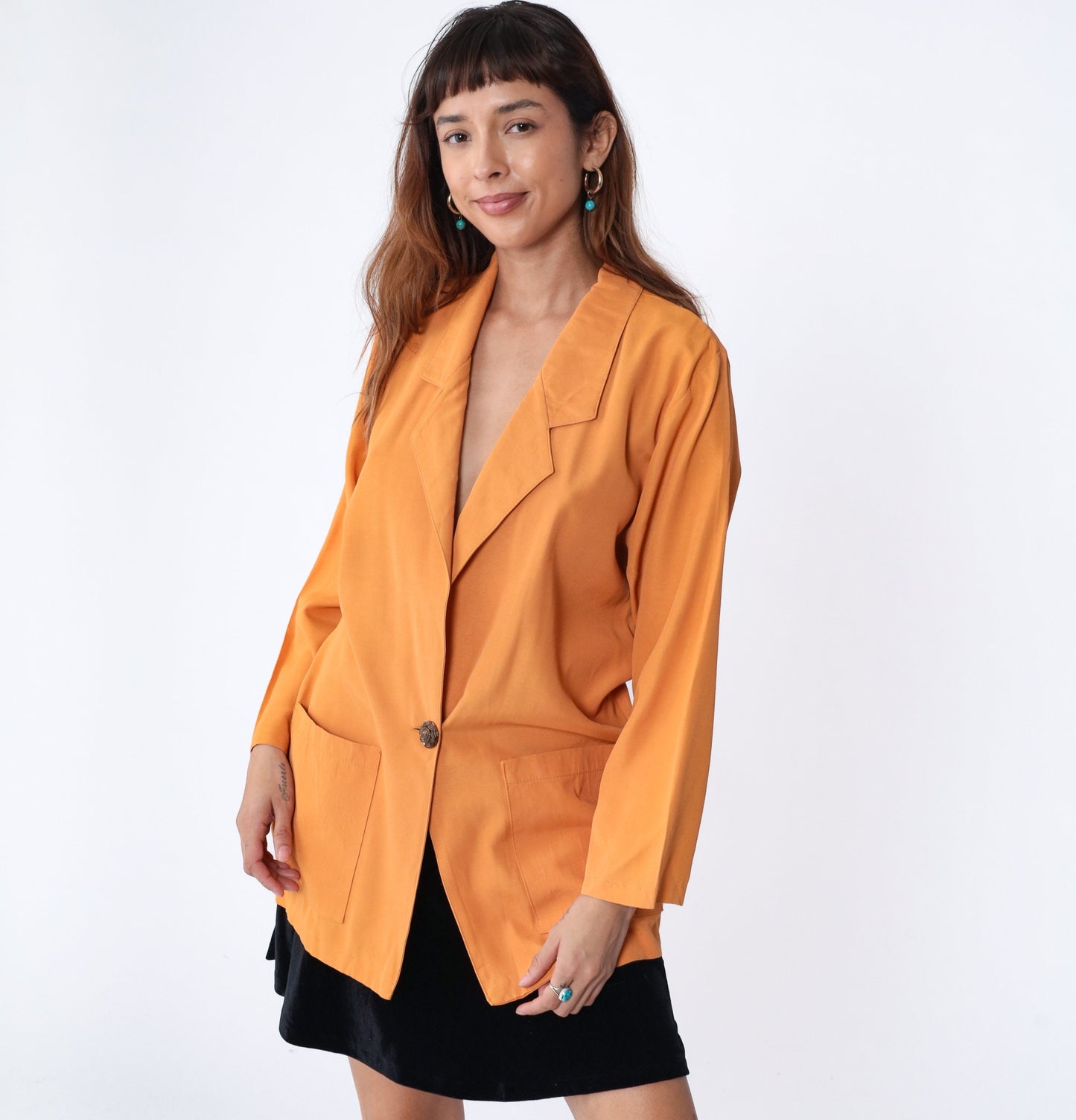 90s Orange Blazer Single Button Jacket Women's Medium M