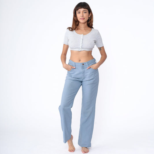 70s Wrangler Flared Trousers Baby Blue High Waist Bellbottoms Men's Medium 31