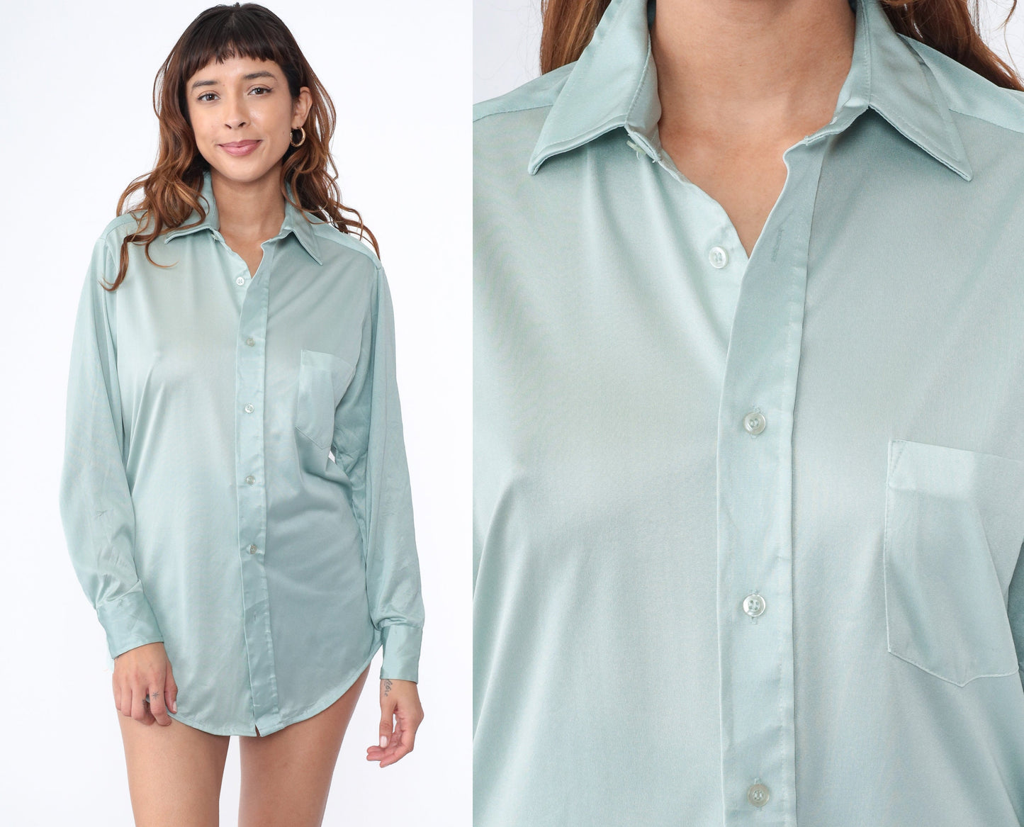 70s Montgomery Ward Light Blue Oxford Button-Up Shirt Long Sleeve Men's Medium