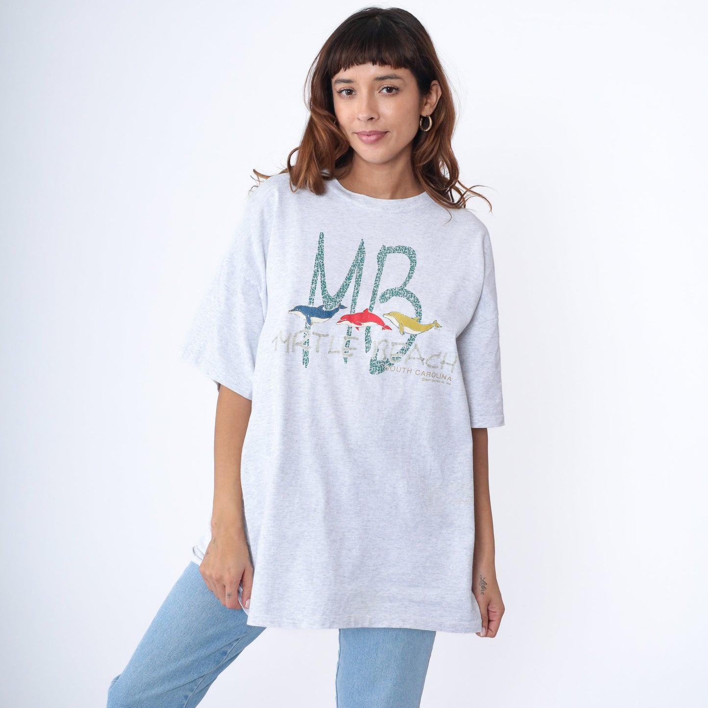 90s Myrtle Beach Dolphin Graphic T-Shirt Heather Grey Extra Large
