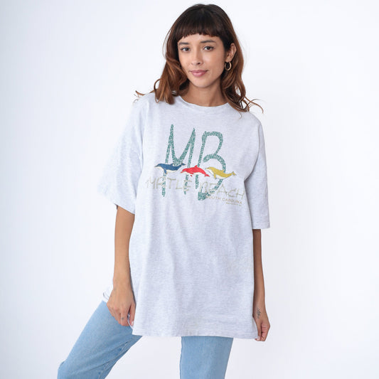90s Myrtle Beach Dolphin Graphic T-Shirt Heather Grey Extra Large