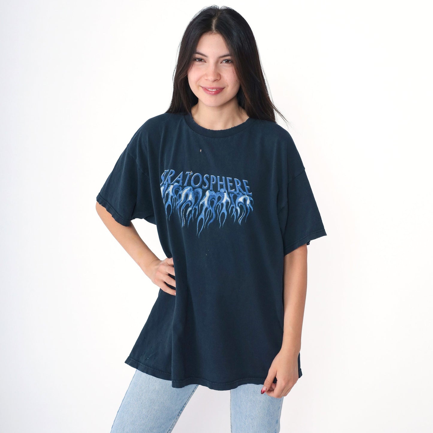 Y2K Stratosphere Las Vegas Flames Graphic Tee Black Extra Large XXL