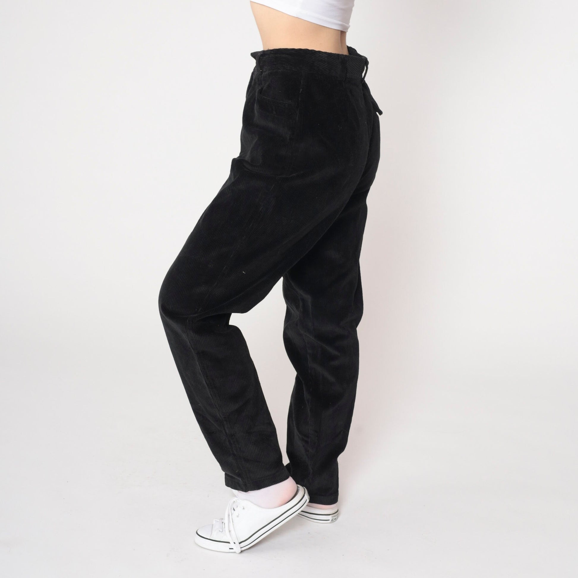 90s Liz Claiborne Black Corduroy Pants High Waist Tapered Small