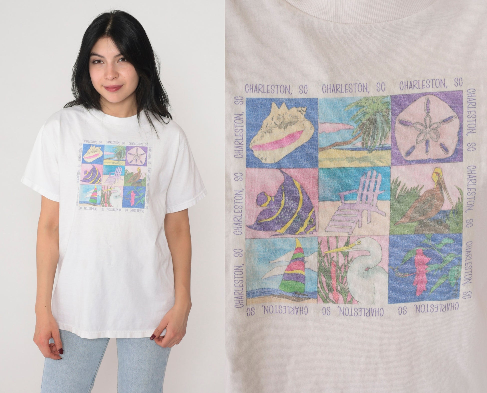 80s Charleston South Carolina Graphic T-Shirt White Cotton Medium