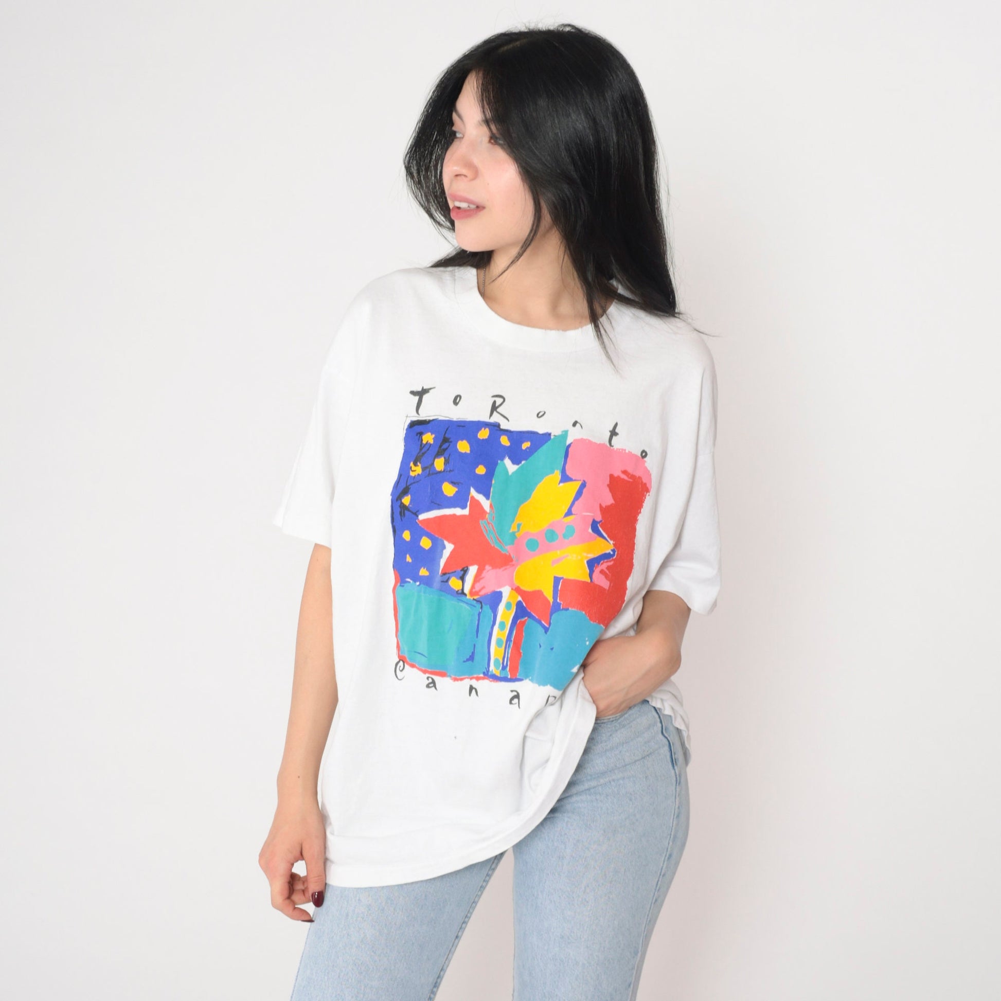 90s Toronto Canada Maple Leaf Graphic T-Shirt White Single Stitch Extra Large