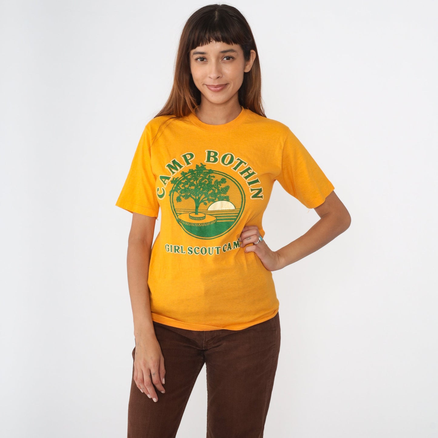 80s Girl Scouts Camp Bothin California T-Shirt Golden Yellow Graphic Small