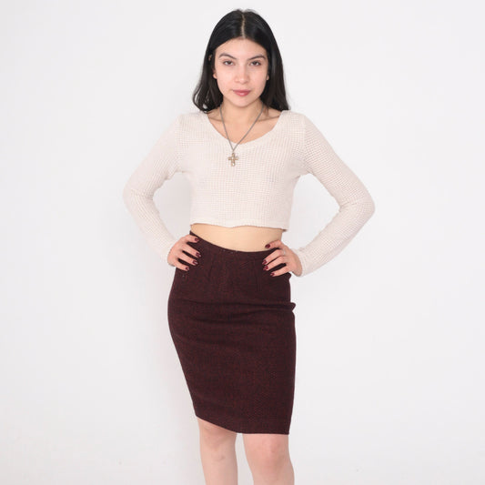 90s Calvin Klein Wool Pencil Skirt Red Black Mini High Waist Extra Small