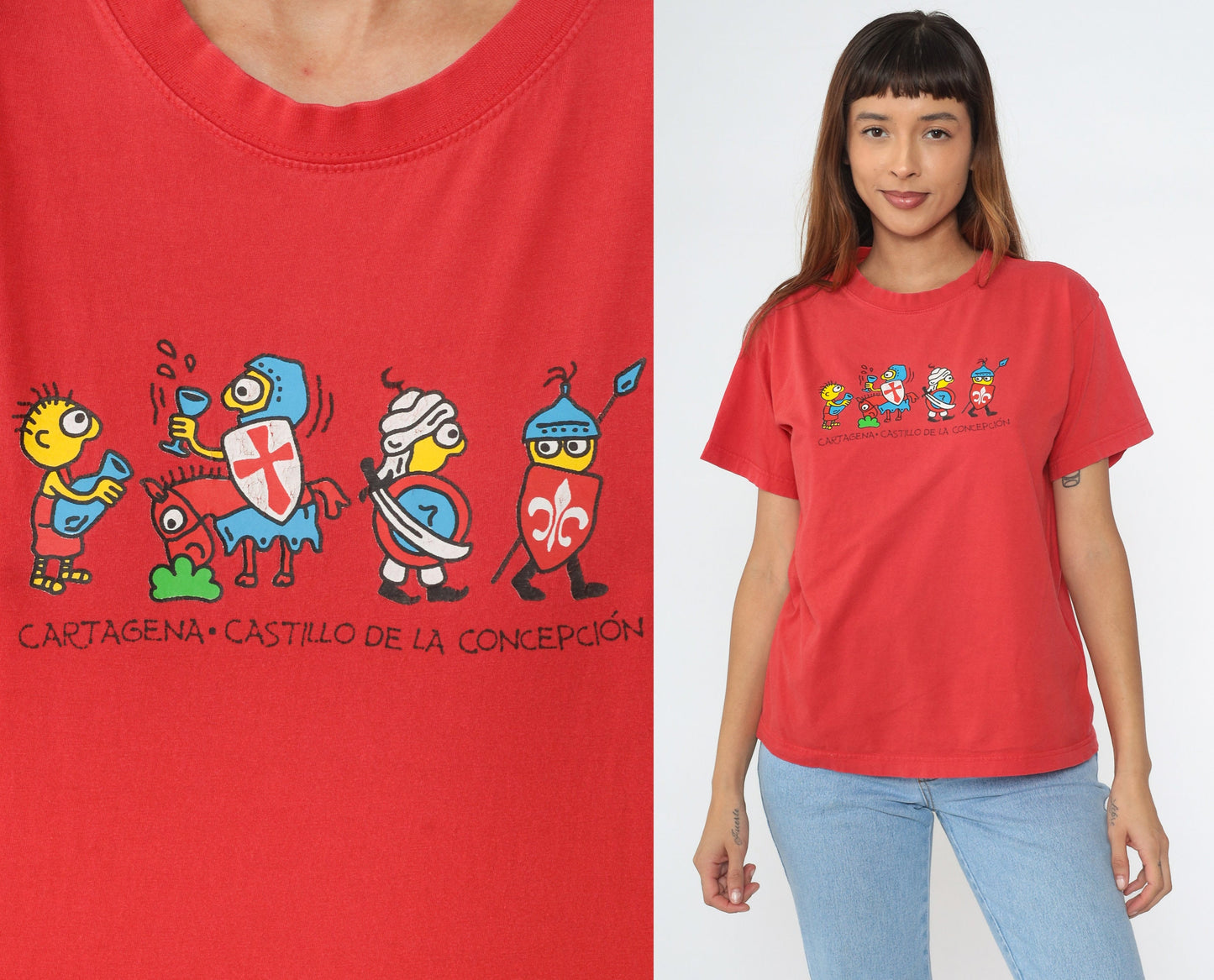 00s Cartagena Colombia Castillo de la Concepción Graphic T-Shirt Red Medium