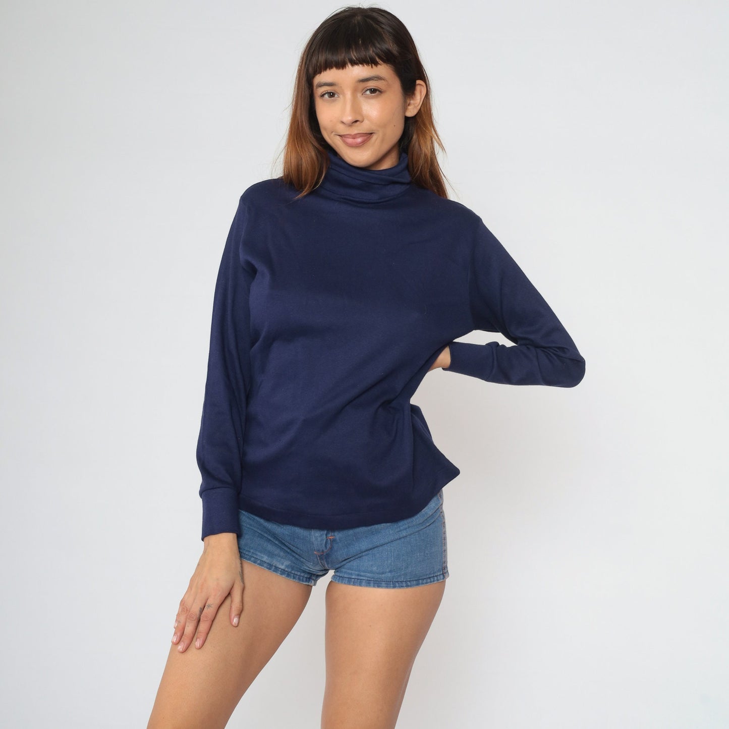 90s Skyr Navy Turtleneck Long Sleeve Cotton Pullover Medium