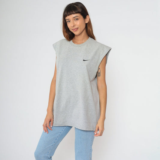 90s Nike Swoosh Muscle Tee Heather Grey Athletic Shirt Large