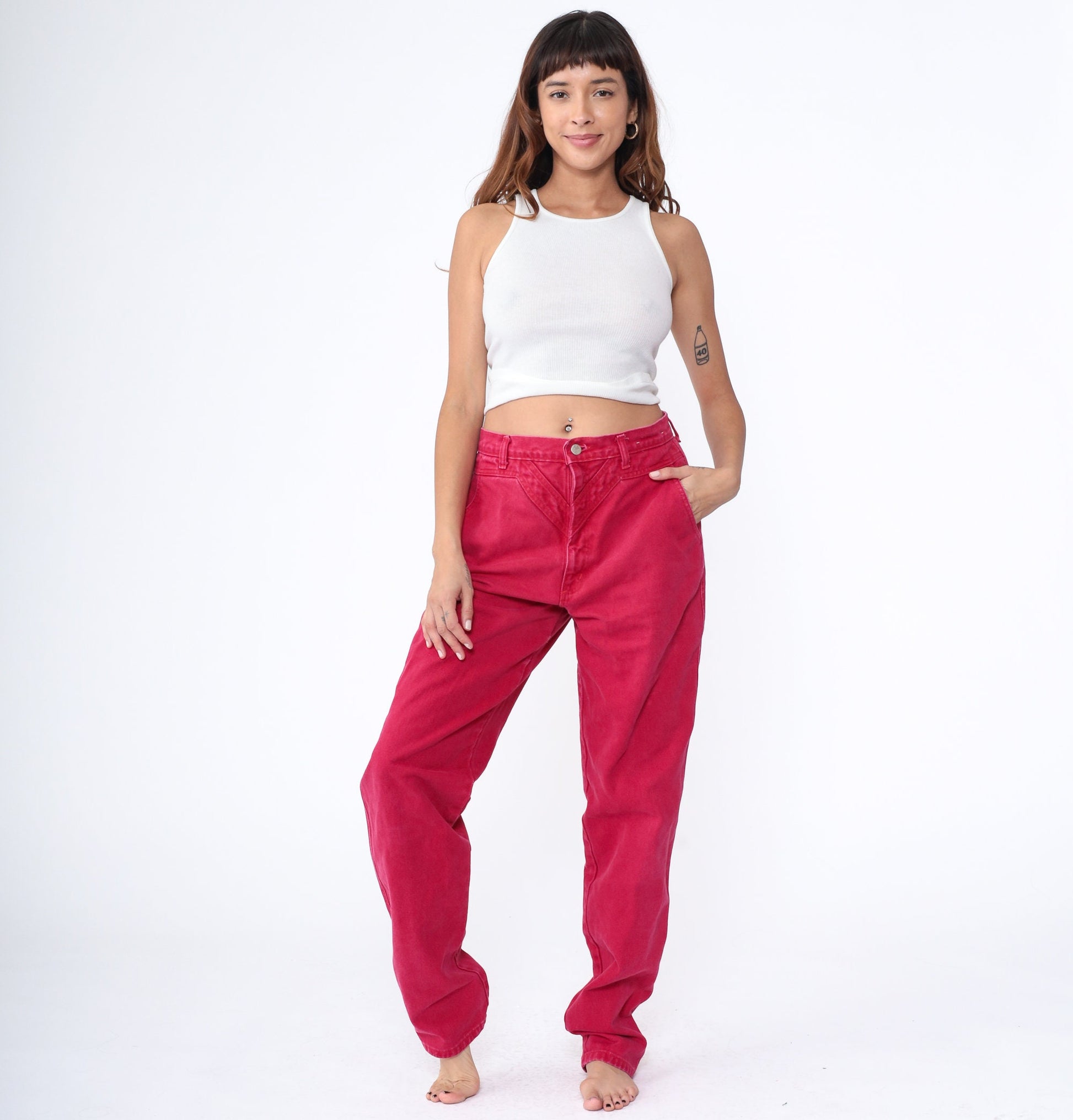 90s Panhandle Slim Red Denim High Waisted Yoke Jeans Tapered Leg Extra Large
