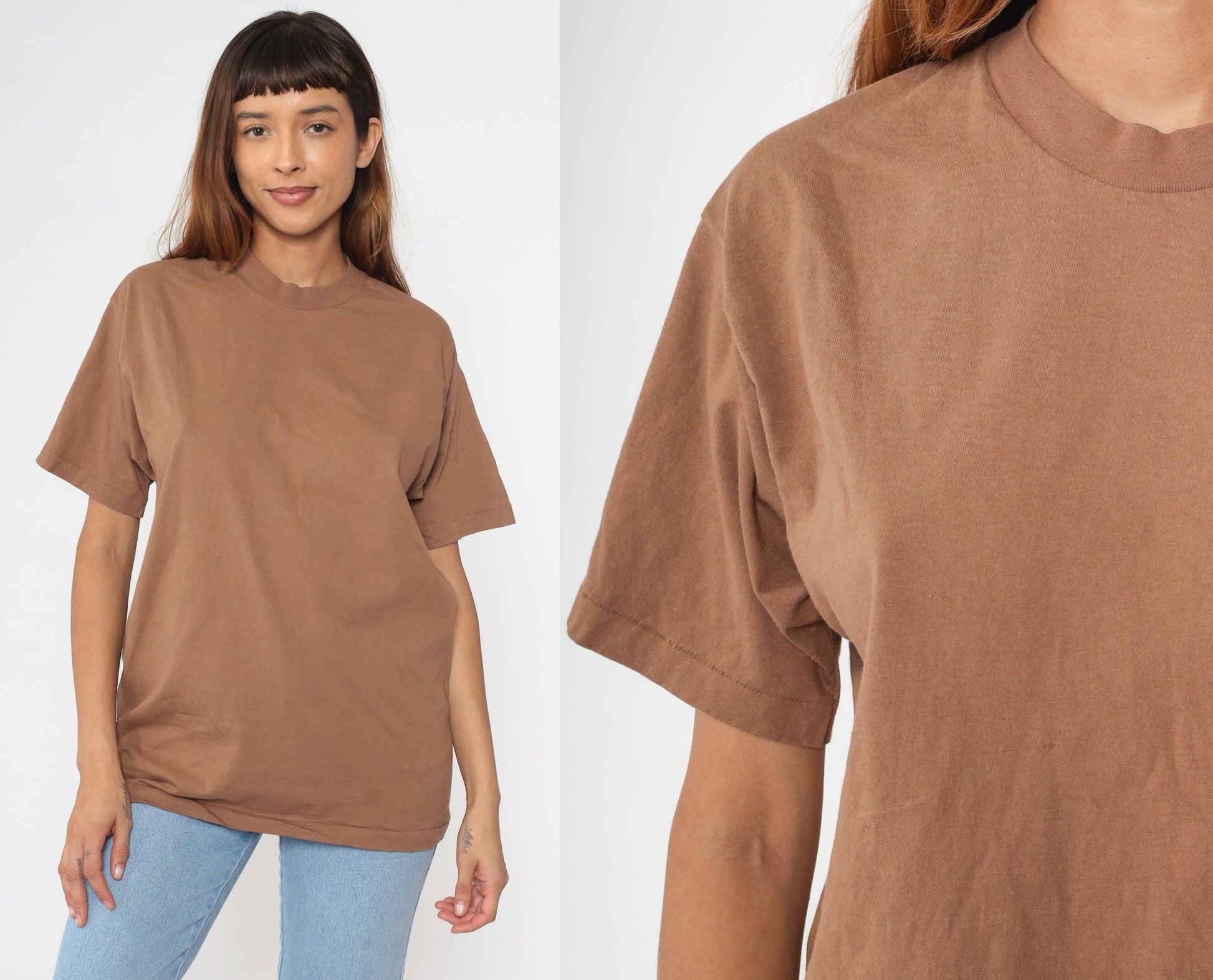 90s BVD Plain Brown Cotton T-Shirt Crewneck Single Stitch Medium