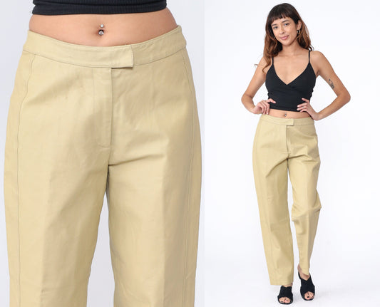 80s Bagatelle Leather Pants High Waist Straight Leg Beige Large