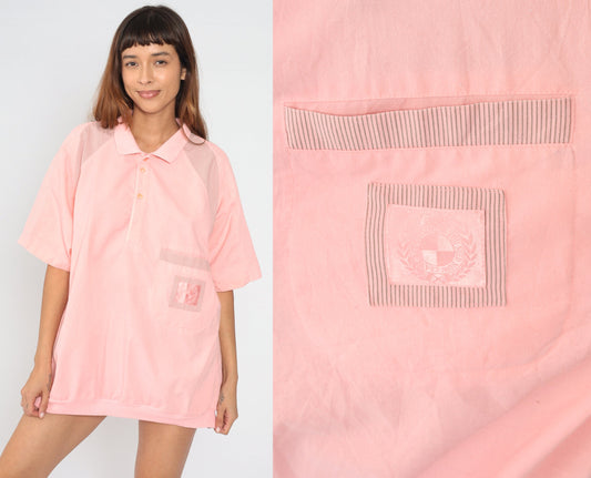 80s Baby Pink Striped Polo Shirt Men's Extra Large Tall