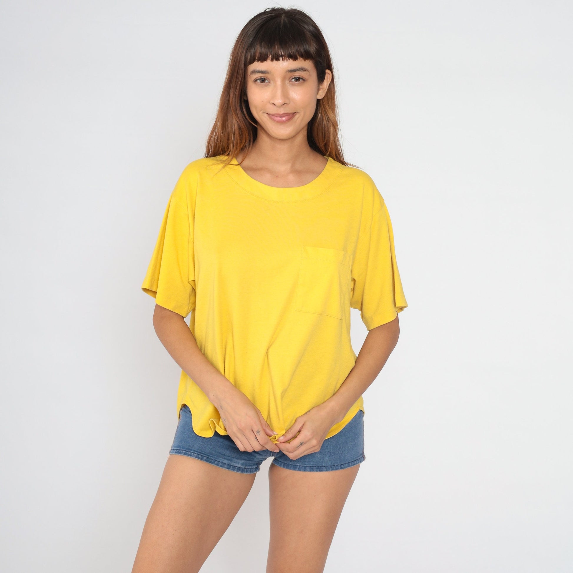 90s Yellow Pocket T-Shirt Cotton Blend Crewneck Extra Large 1X