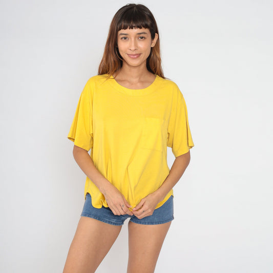 90s Yellow Pocket T-Shirt Cotton Blend Crewneck Extra Large 1X