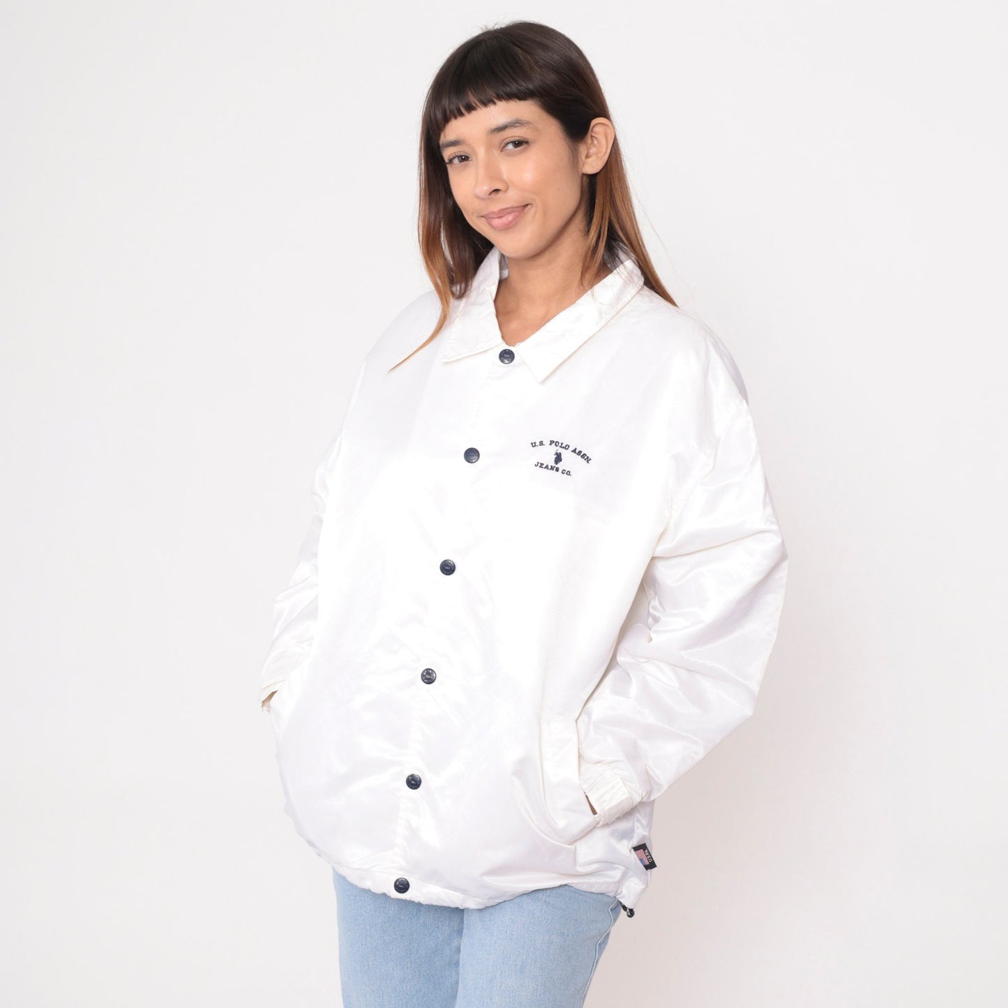 90s U.S. Polo Assn. White Nylon Windbreaker Snap Jacket Extra Large