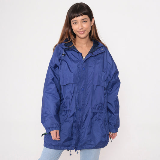 Eddie Bauer 90s Purple Windbreaker Jacket Hooded Nylon Zip Snap Medium