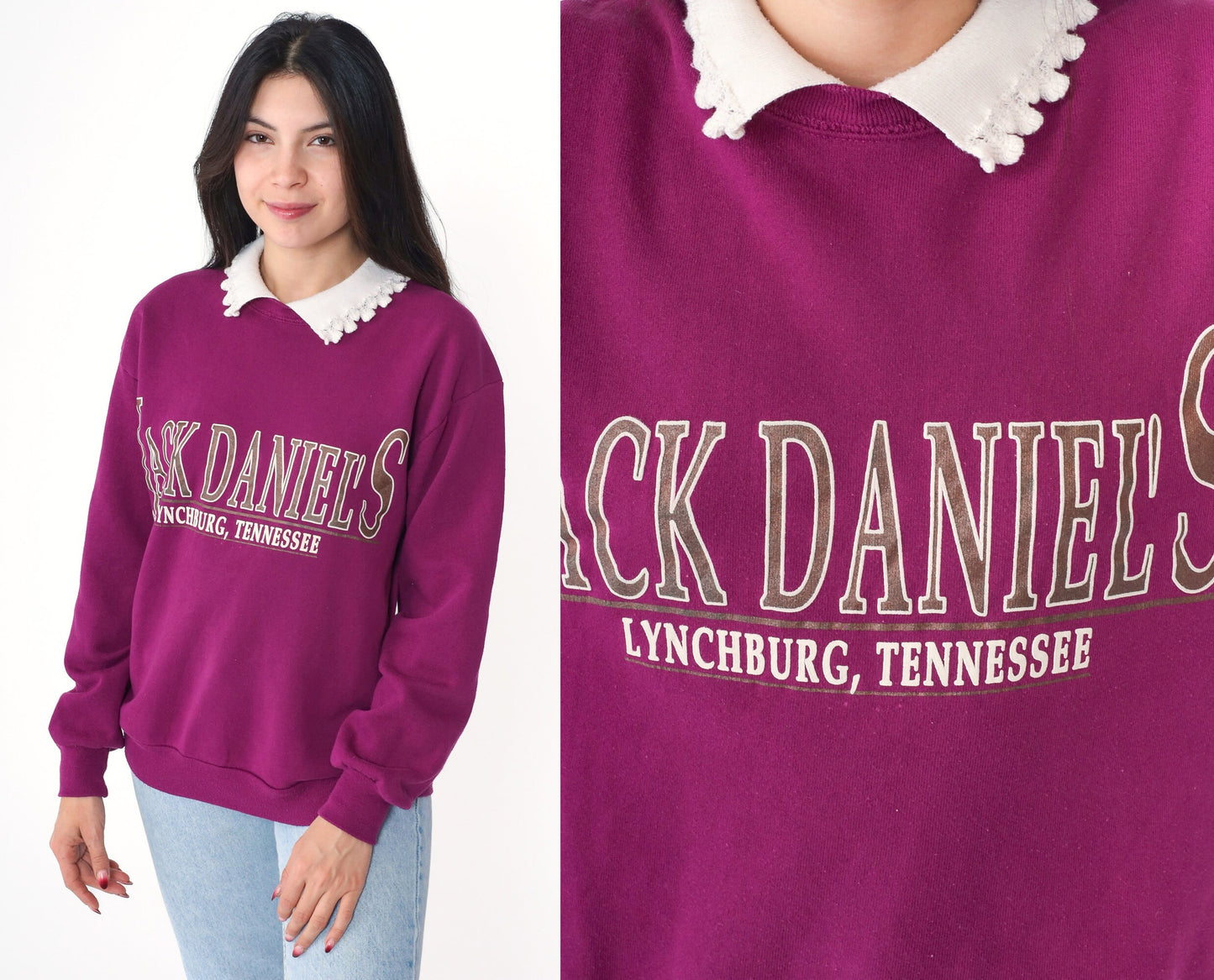 90s Jack Daniel's Lynchburg Tennessee Collared Sweatshirt Purple Medium M