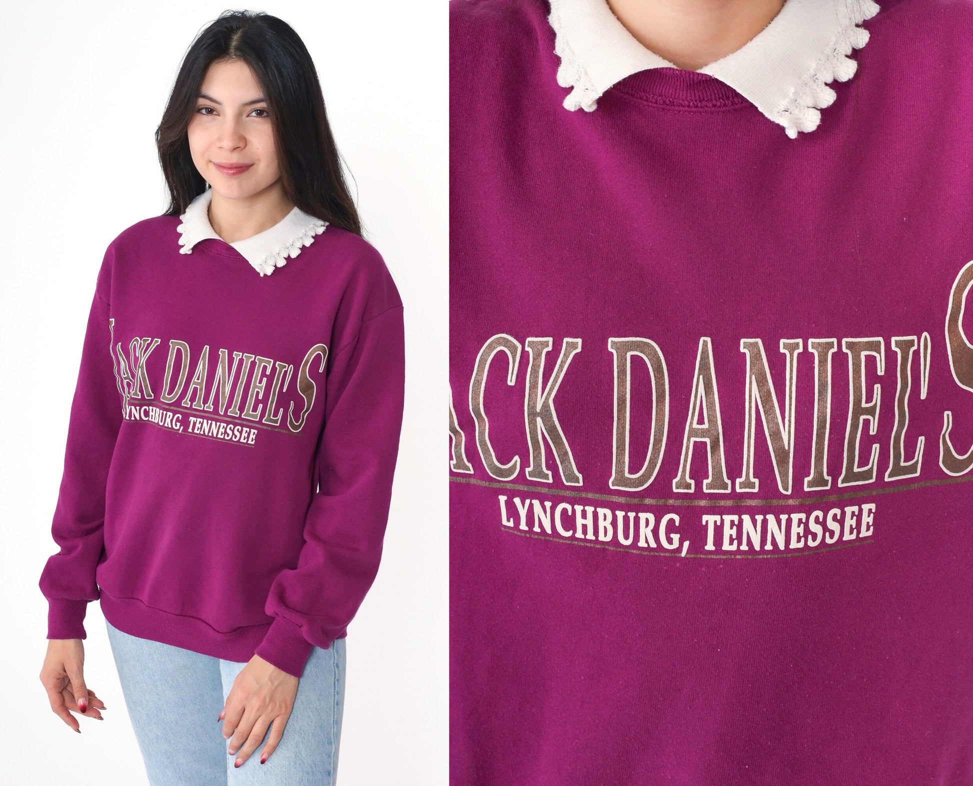 90s Jack Daniel's Lynchburg Tennessee Collared Sweatshirt Purple Medium M