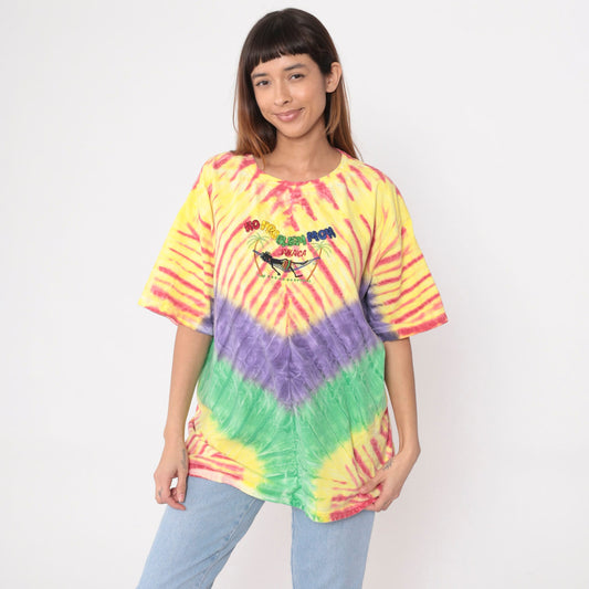 00s Jamaica Tie Dye Graphic T-Shirt No Problem Mon Palm Tree Yellow Red Purple XXL