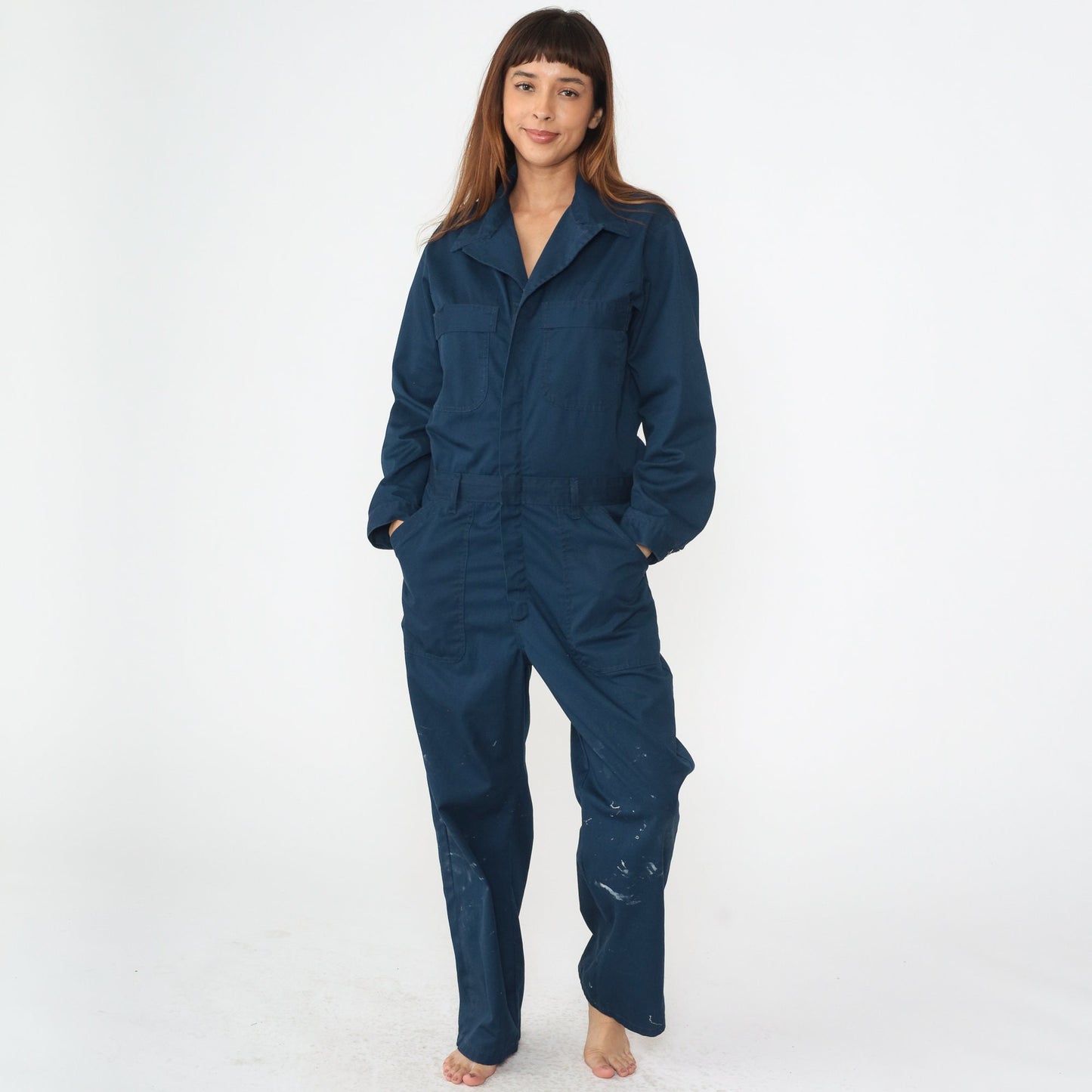 90s Navy Paint Splatter Coveralls Long Sleeve Workwear Boilersuit Men's 40 R