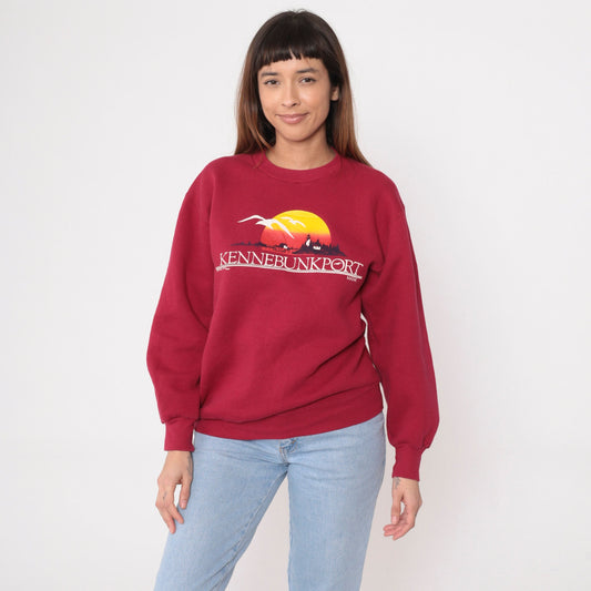 80s Kennebunkport Maine Lighthouse Seagull Sweatshirt Red Crewneck Medium