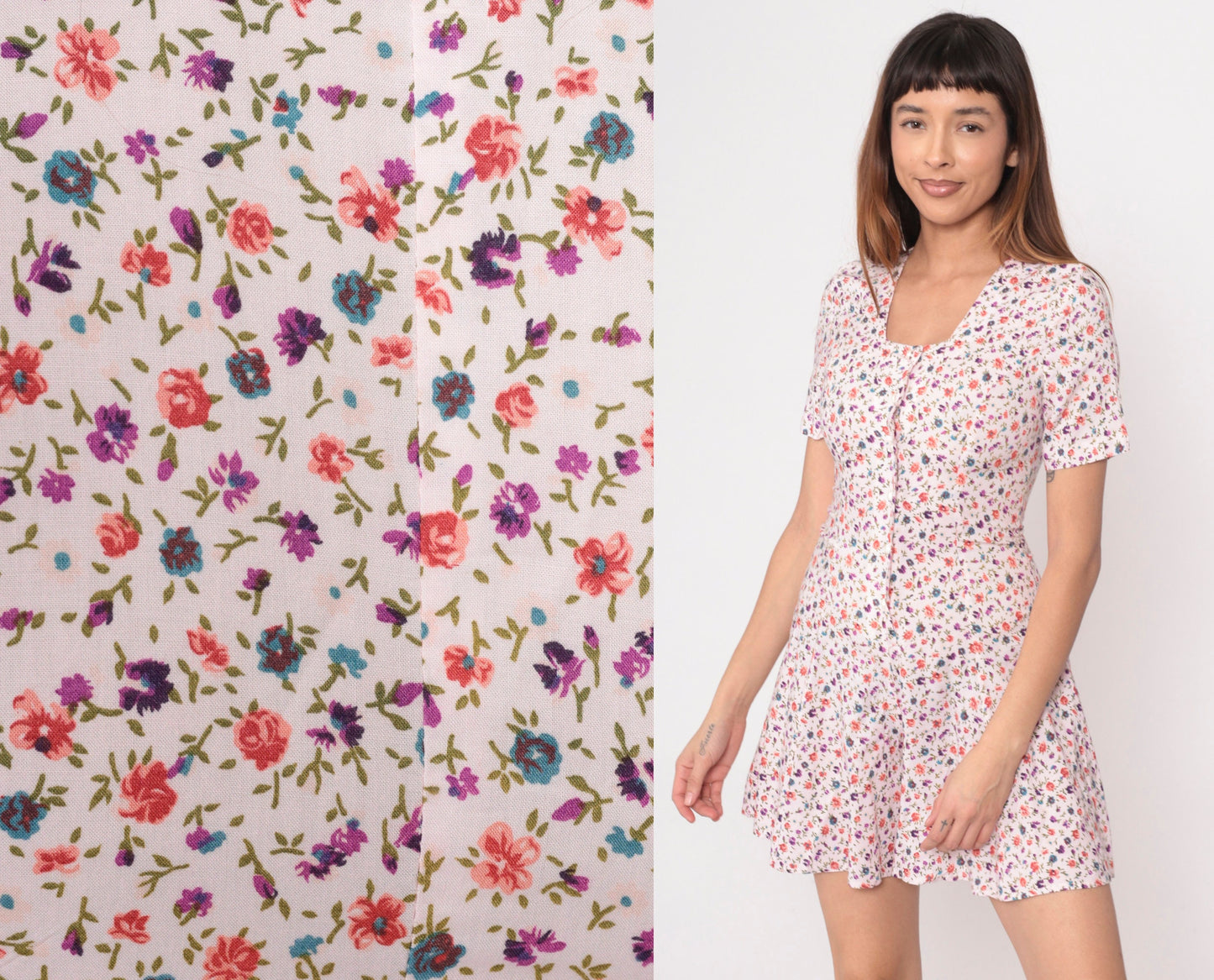 90s Pink Floral Rayon Romper Wide Leg Pearl Button Short Sleeve Extra Small