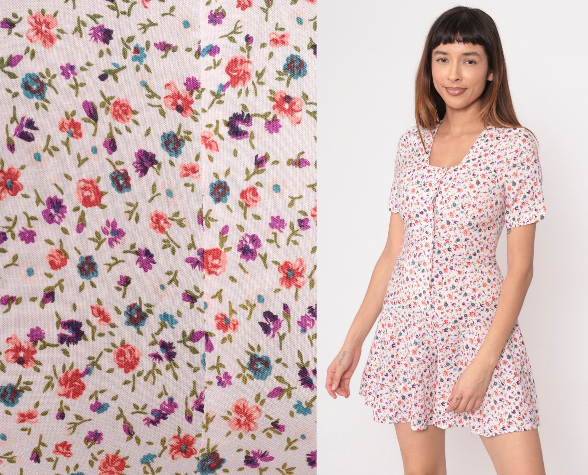 90s Pink Floral Rayon Romper Wide Leg Pearl Button Short Sleeve Extra Small