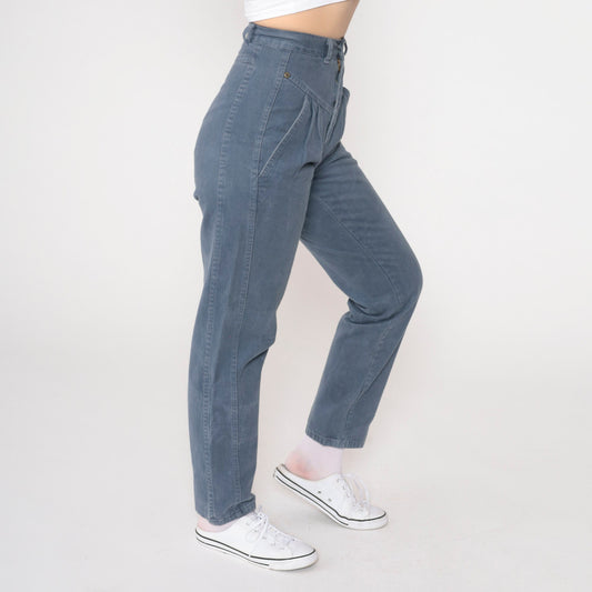 90s Grey Blue Pleated High Waist Straight Tapered Trousers Extra Small