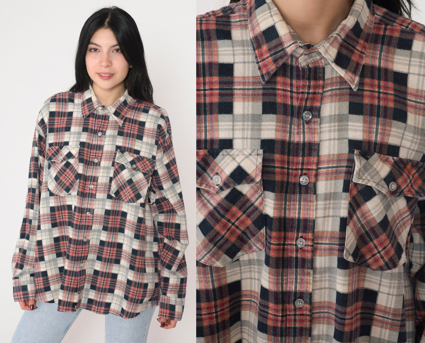 90s Plaid Flannel Button-Up Shirt Long Sleeve Lumberjack Extra Large XL